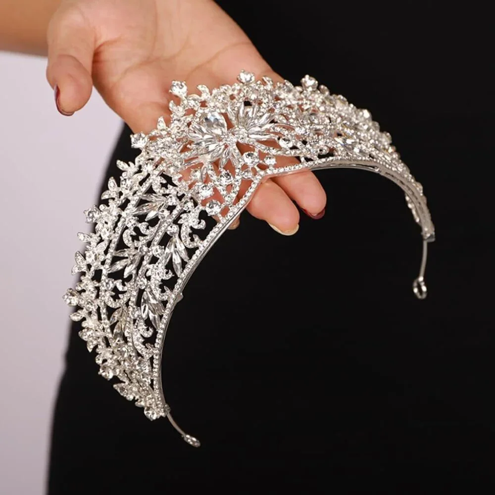 Queen Crown Gold Tiaras Rhinestone Bridal Wedding Headpiece for Women